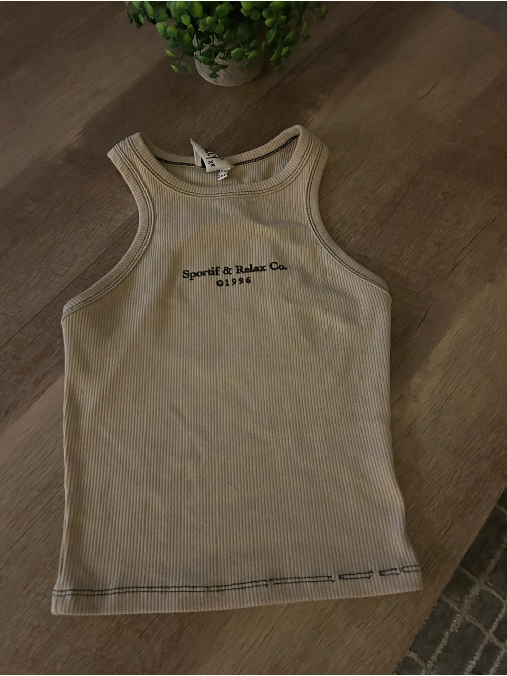 Princess Polly Cream Ribbed Racerback Tank Top